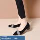 2025春秋新款 女 英伦风尖头粗跟磨砂羊皮百搭防滑一脚蹬真皮单鞋