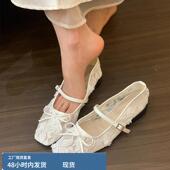 女平底少女芭蕾风蝴蝶结玛丽珍鞋 网纱蕾丝方头单鞋 新中式 羊皮版