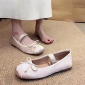 绸面蝴蝶结平底单鞋 羊皮版 2025新款 一字带芭蕾舞晚晚仙女鞋 法式