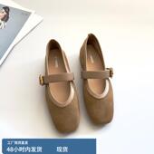 牛皮单鞋 女通勤复古温柔晚晚鞋 女粗跟 真皮一字带方头玛丽珍鞋 法式