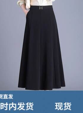 欧货大尺码黑色西装百褶半身裙女款夏季高腰梨型A字大摆裙子十三