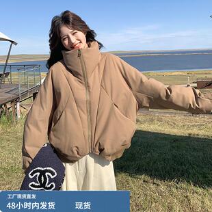 卡其色立领羽绒服女冬季加厚外套巨好看高级感独特超火短款白鸭绒