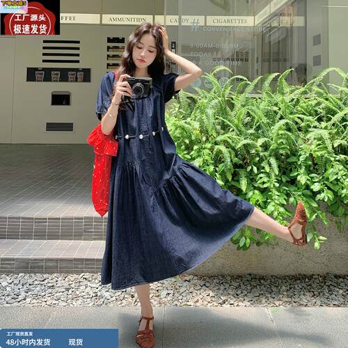 盐甜系复古泡泡袖连衣裙女2025夏季新款独特漂亮宽松小个子a字裙