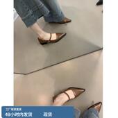 粗跟通勤百搭高跟单鞋 羊皮版 女春秋新款 尖头一字带玛丽珍鞋 法式