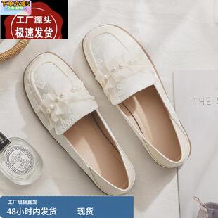 羊皮版~国风中式旗袍鞋晚晚鞋温柔风配裙子的鞋子平底法式单鞋女