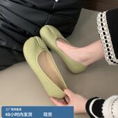 懒人一脚蹬平底单鞋 羊皮版 女2025春秋马蹄鞋 猪蹄分趾豆豆鞋 法式