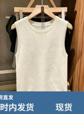 天丝亚麻色圆领针织吊带背心女夏季欧货无袖外穿坎肩西装内搭上衣