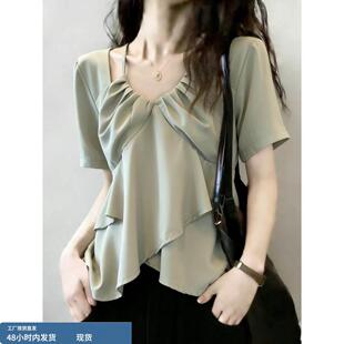 短袖t恤女款2026夏季新款不规则设计感正肩显瘦遮肚子巨好看上衣