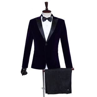 绒面西装外套男士合唱服装夜店影楼西服演出服套装修身主持人礼服