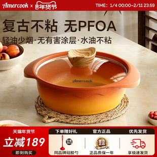 amercook阿尔菲塔阿米尔复古陶土加深不粘煮锅蒸锅煲汤炖锅海鲜锅