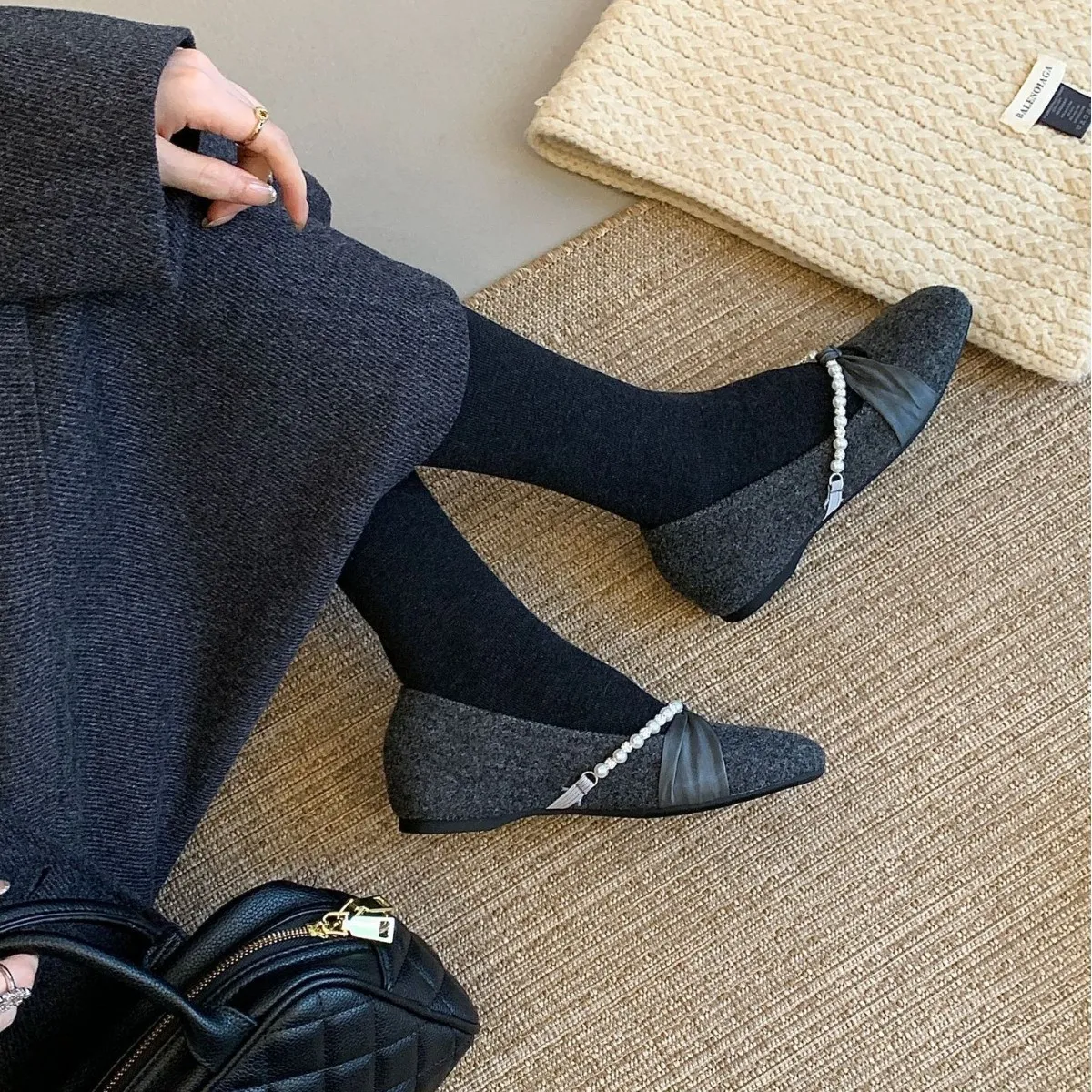 2025新款甜美蝴蝶结内增坡跟加绒保暖玛丽珍晚晚配裙子女单鞋