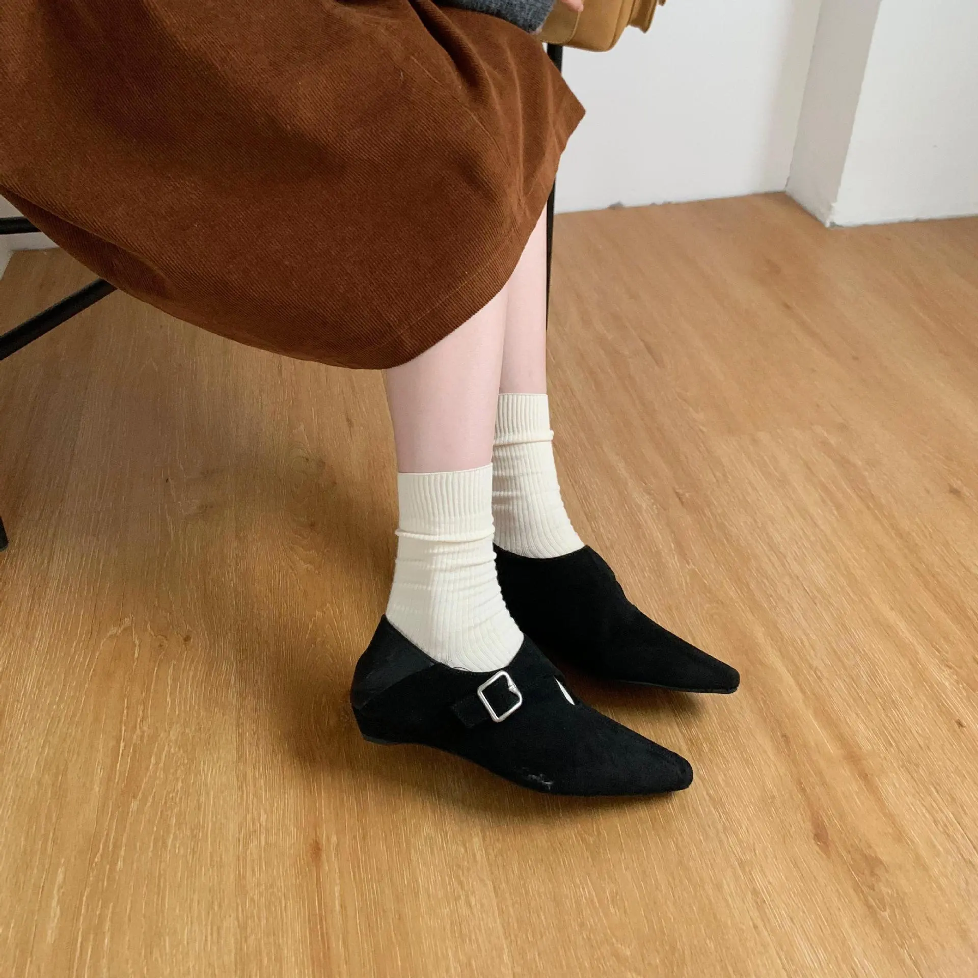 法式内增高深口单鞋女2025秋冬一脚蹬方头时装鞋青年洋气通勤女鞋