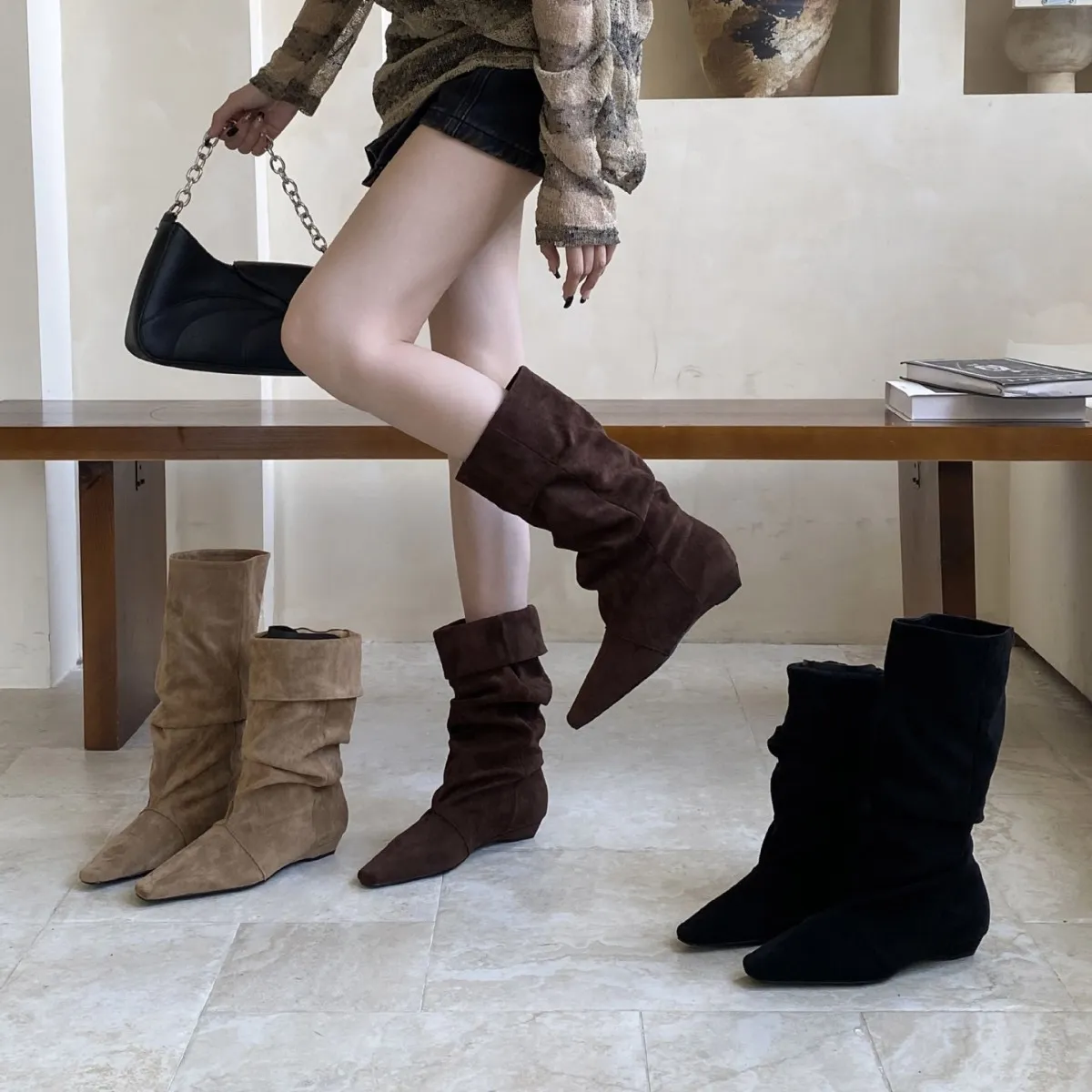 2025秋冬新款小方头粗跟矮跟气质显瘦法式时尚性感美绝女网红短靴