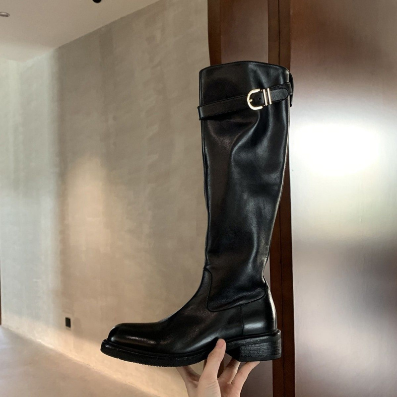 葡萄妈同款复古水洗长筒靴女骑士