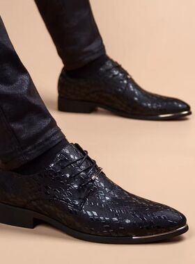 男婚鞋尖头韩版皮鞋男黑色发型师内增高潮鞋软皮男鞋英伦商务休闲