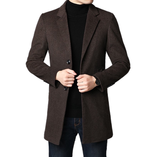 男士双面时尚大衣中长款西服毛呢子外套秋冬季中款风衣时尚西装男
