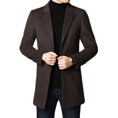 双面羊绒秋冬季中款西装男大衣