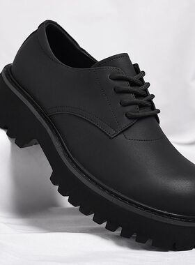 皮鞋男美式高街黑色大头德比鞋男款复古潮流厚底皮鞋一件新款