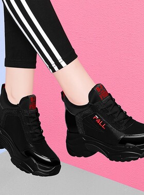 名牌运动秋春2025秋春旅游潮鞋休闲ins透气黑色百搭老爹女鞋子