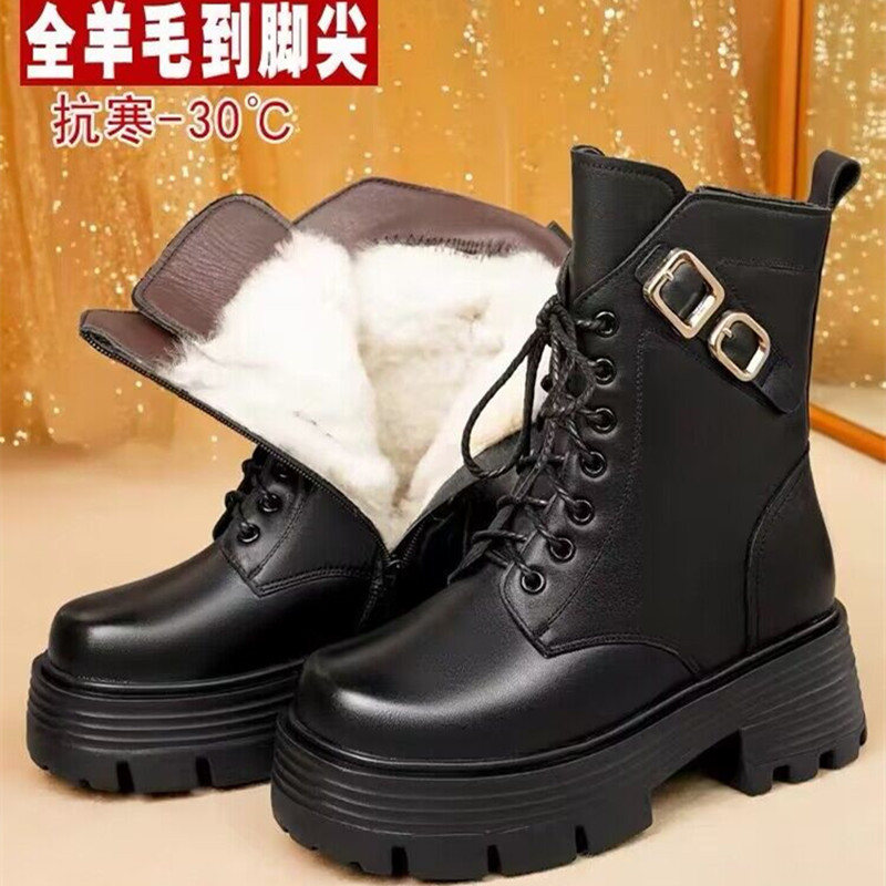 冬加绒羊毛松糕厚底防水台马丁靴