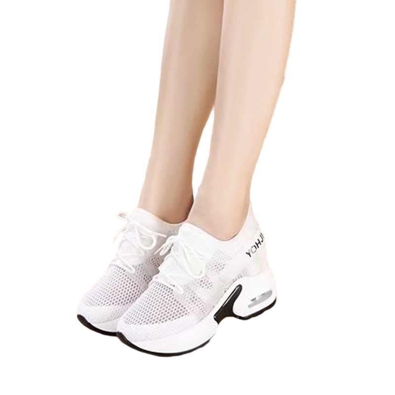 厚底松糕小白鞋子女新款时尚韩版内增高学生网眼运动女鞋休闲板鞋