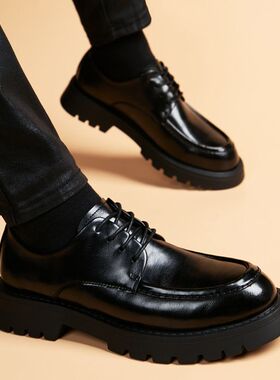 男婚鞋黑色百搭男款皮鞋男厚底休闲皮鞋英伦商务正装德比鞋新款鞋