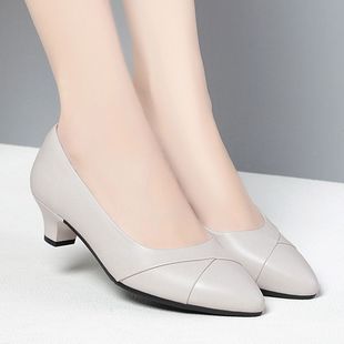 女鞋 单鞋 春秋软皮软底小跟久站不累工作 职业皮鞋 2025浅口黑色工装