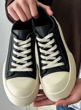 休闲板鞋男皮鞋小鬼同款大头黑色新款厚底增高情侣款时尚潮鞋