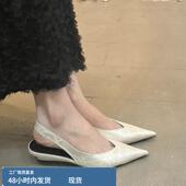 温柔仙女风后空穆勒单鞋 羊皮版 女2025夏季 尖头坡跟包头凉鞋 法式