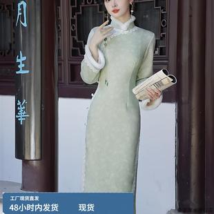 2025秋冬新中式民国风旗袍改良年轻款少女高级感绿色特别漂亮掐腰