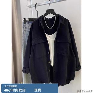 大碼 長袖 襯衫 女春秋oversize高級感情侶外套2 300斤胖妹妹港味工裝