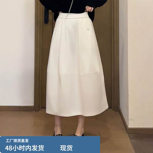 简约时尚纯色系松紧腰A字半身长裙2026夏季轻奢百搭大码休闲裙子