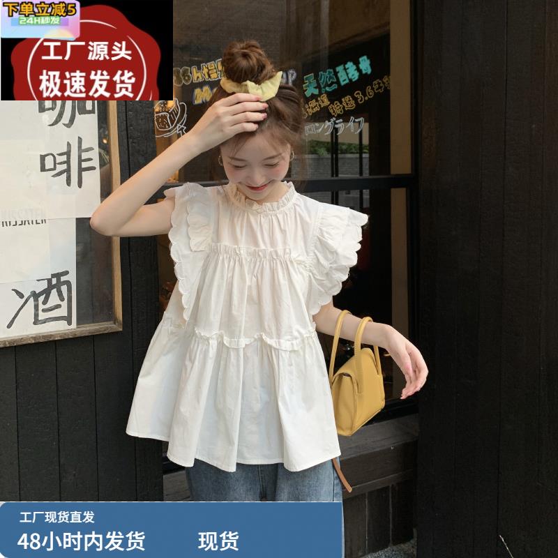法国尾货捡漏女装原单撤柜飞飞袖衬衫漂亮洋气小衫独特别致上衣夏