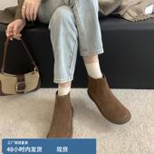 软底马丁靴骑士切尔西靴 秋冬季 牛皮版 磨砂真皮圆头平底短靴女新款