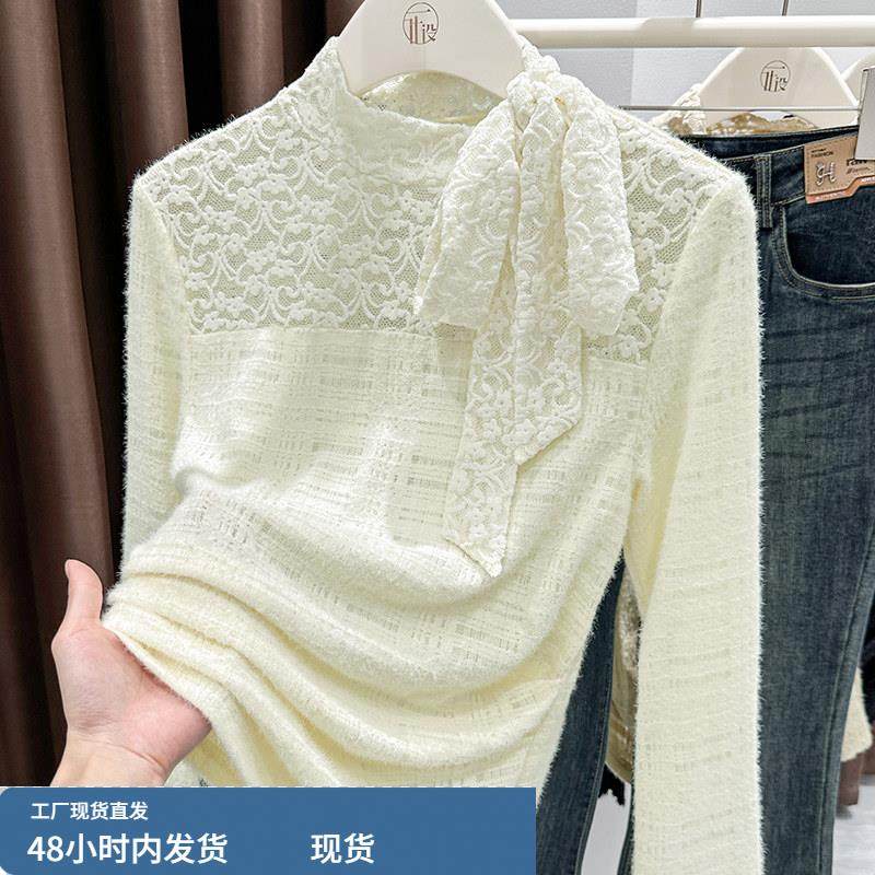 蕾丝蝴蝶结长袖T恤女秋冬新款修身显瘦内搭打底衫纯欲风淑女上衣,模玩/动漫/周边/娃圈三坑/桌游,Cosplay女装/cos女装,淘宝优惠券,粉丝福利购,淘宝优惠卷