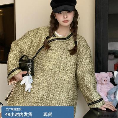 新中式国风宽松编织绿色外套女春秋2025新款设计感小众巨好看上衣