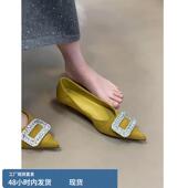 春秋气质百搭浅口细跟通勤高跟鞋 羊皮版 女新款 尖头水钻单鞋 法式