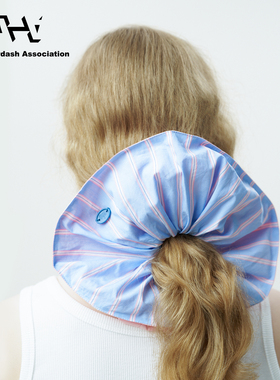 AHA爱侈艾·甜美少女感度假风条纹拼接撞色金标圆形大发圈