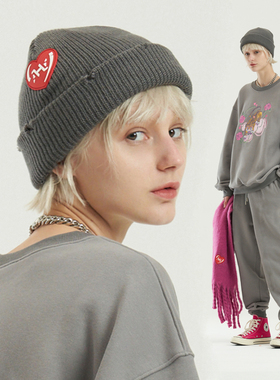 AHA彩色爱心LOGO情侣款柔软针织弹力高饱和街头毛线帽