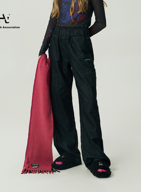 【TNT同款】AHA爱侈艾·休闲街头松紧腰工装情侣洗水廓形牛仔长裤