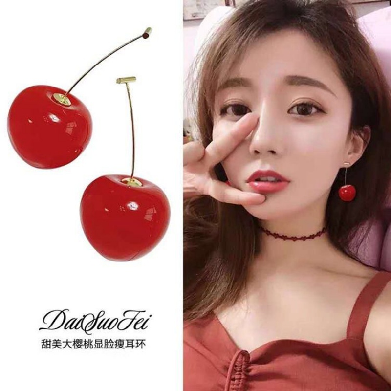 网红樱桃耳环仿真水果车厘子耳夹创意耳饰韩国甜美百搭少女青春