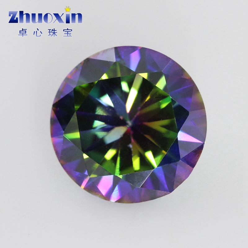 圆形电镀七彩色锆石裸石戒面 合成立方氧化锆CZ美甲钻戒指仿钻DIY
