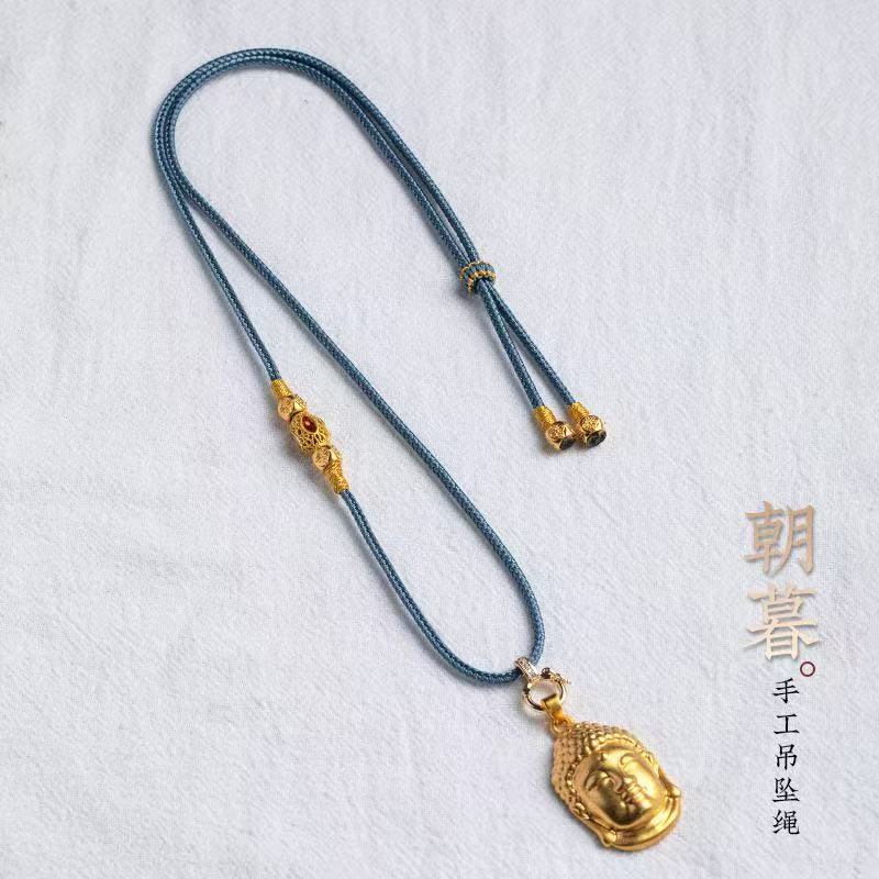 古法黄金平安锁中式编绳项链图片