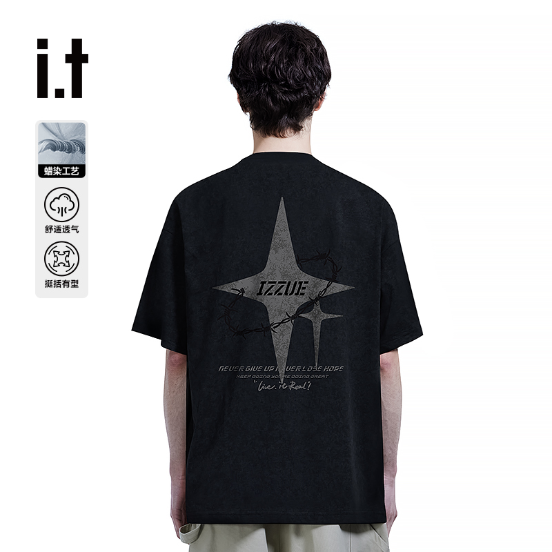 i.t izzue美式潮牌蜡染t恤男款夏季短袖衣服男2025新款爆款宽松B