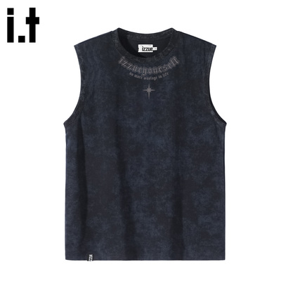 it izzue新款无袖背心男2025夏季宽松潮牌运动健身马甲圆领T恤A