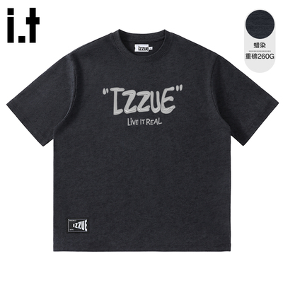 it izzue新款T恤男女装夏季美式蜡染短袖宽松圆领五分袖复古上衣A
