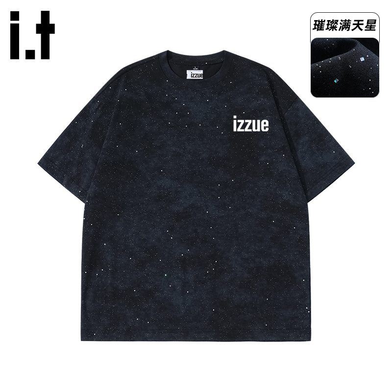 it izzue美式烫钻满天星圆领短袖T恤男2025年夏季高级感潮牌半袖C