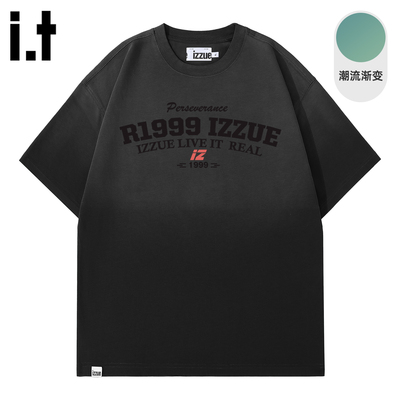 it izzue新款短袖T恤男女2025夏季时尚渐变晕染宽松小众潮牌上衣A