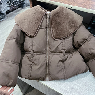 儿童品牌吊牌价799女童中大童2024羽绒服洋气大衣领咖色短款外套