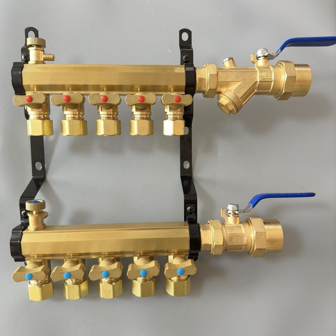 1寸/4分纯铜超大流量分水器家装地暖分集水器套阀排气阀阀门开关